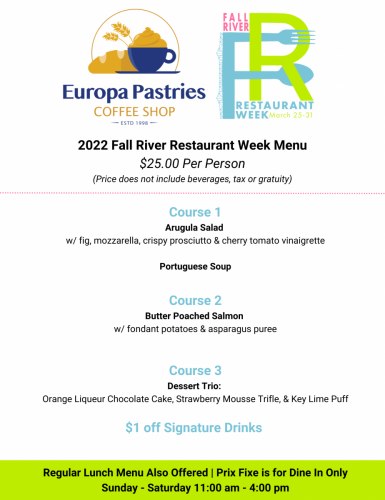 Europa Pastries & Coffee Shop Restaurant Week Menu
